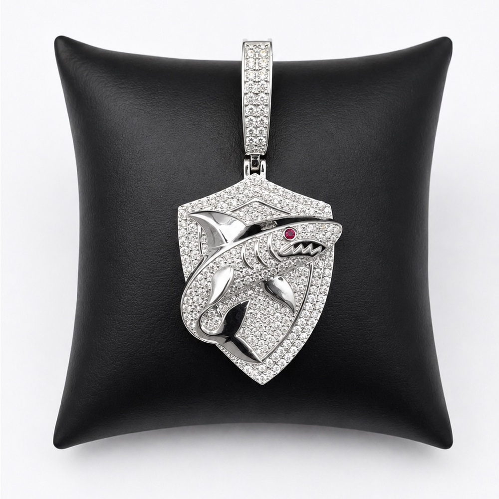 925 Sterling Silver Shark Shield Men’s Pendant 2.80CTW MOISSANITE